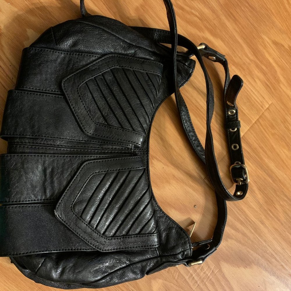 Italian Leather Junior Drake Black CrossBody Purse